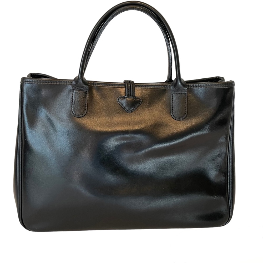 Longchamp Roseau Vintage Smooth Black Leather Hand Bag Satchel Made in France - Picture 2 of 16
